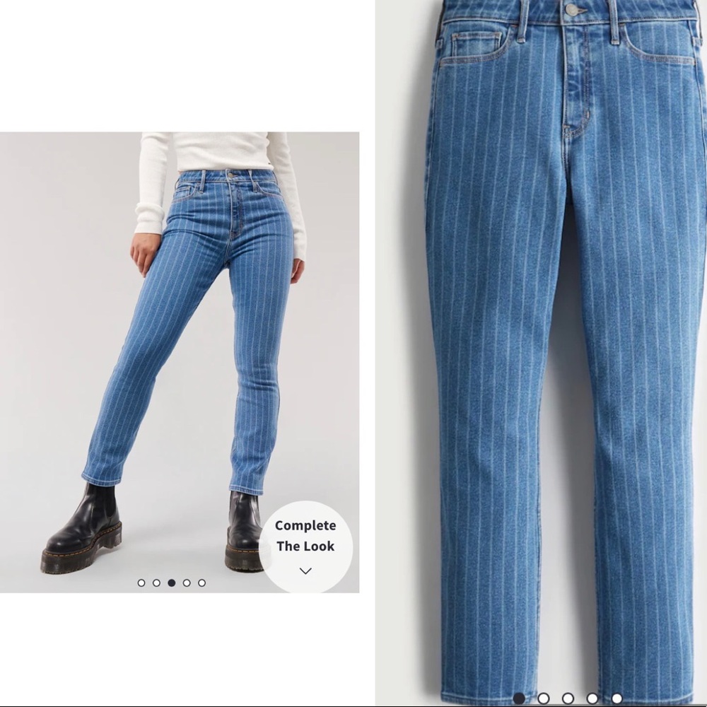 ULTRA HIGH-RISE MEDIUM WASH STRIPED SKINNY ANKLE JEANS